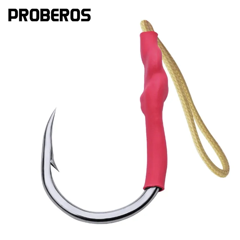 Anzóis de pesca PROBEROS Gancho de gabarito de aço inoxidável 20pc 1/0-13/0 Anzóis de pesca de isca auxiliar com gabarito de linha PE Grande anzol de pesca Ganchos de peixes de água salgada 231204