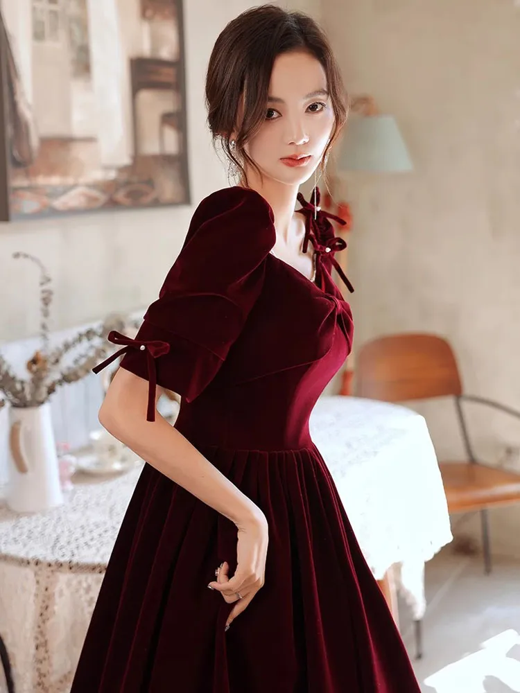 Velvet Lace Up Fall Winter Prom Dress Royal Blue Soft Scoop Cut