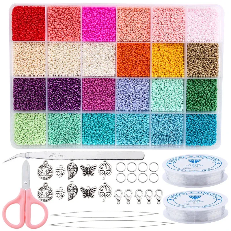 Diğer 20000 PCS Takı Yapımı Kit Tohum Boncukları Set 2mm Cam Boncuklar Set Bilezikler Kolye Yüzük Yapımı DIY Art Craft 231207