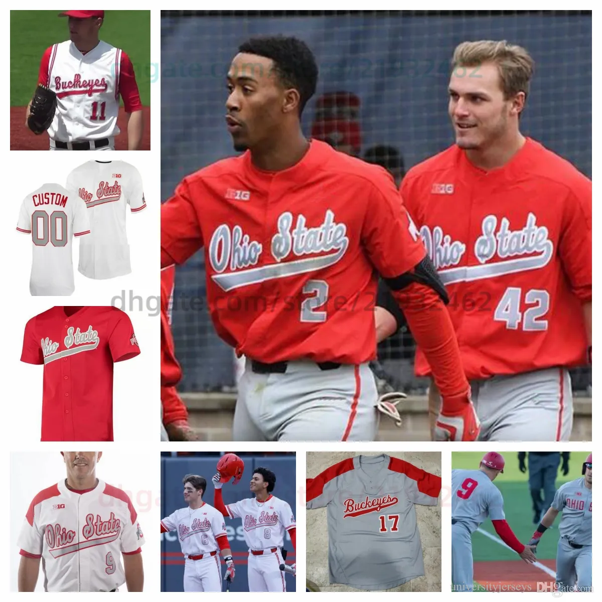 Personnaliser Ohio State Buckeyes Baseball College George Eisenhardt Trey Lipsey Colin Purcell Clay Burdette Jacob Morin Hunter Rosson Chase Herrell Beidelschies