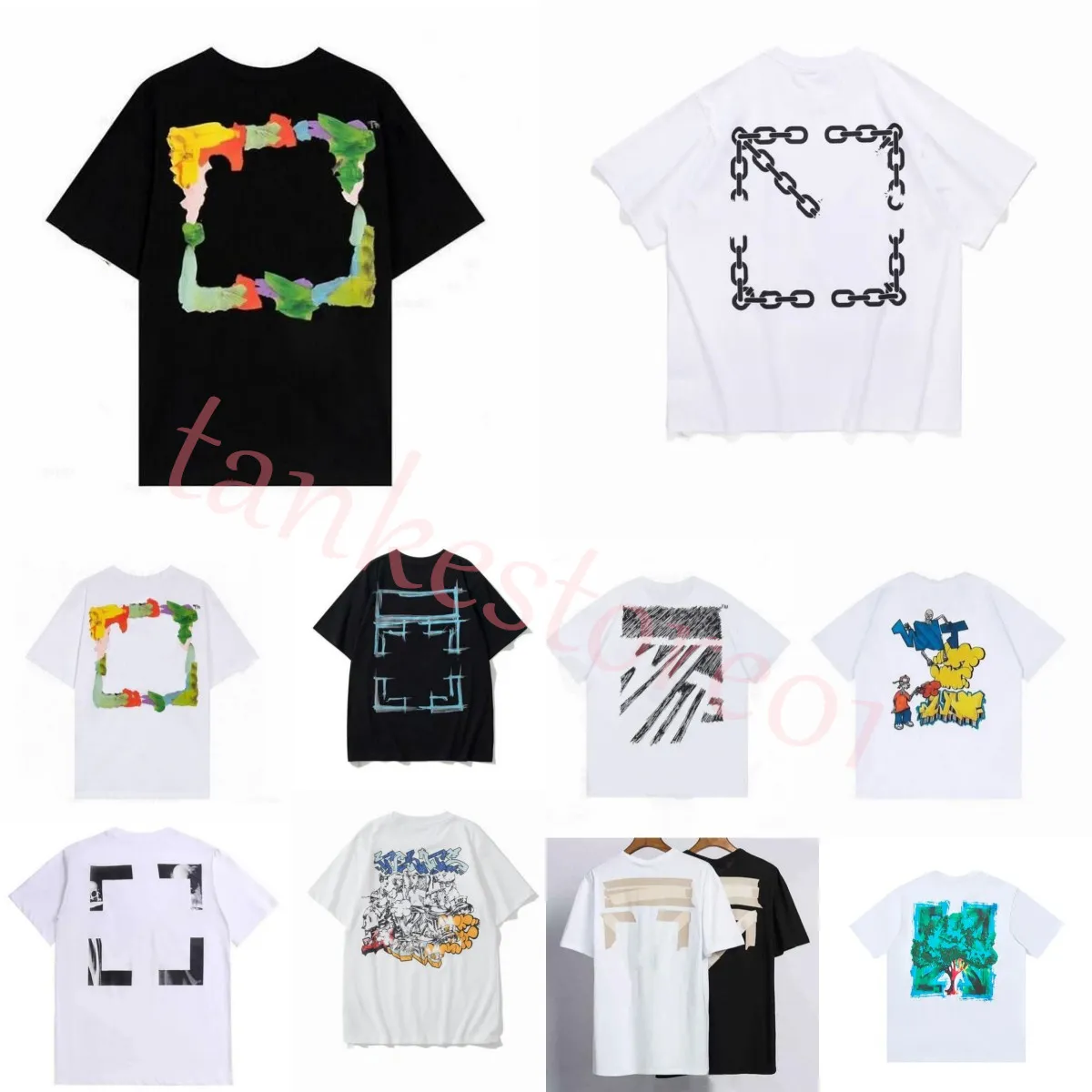 2023 New Fashion Luxurys Offes Abbigliamento T-shirt da uomo e da donna T-shirt larghe Tops Man Casual Street graffiti Shirt Felpaoff T-shirt da uomo Offs Bianco fi2