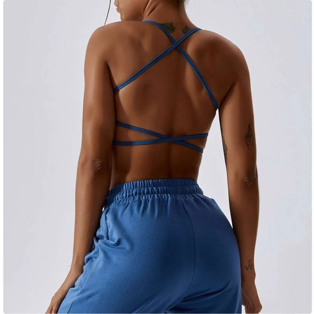 Lu Lu Tenue de Yoga Couleur Unie Femmes Sport Align Citron Soutien-Gorge sous-vêtements d'entraînement Fitnes Top Gym Poitrine Pad Dos Croisé Spaghetti Bandoulière Découpe