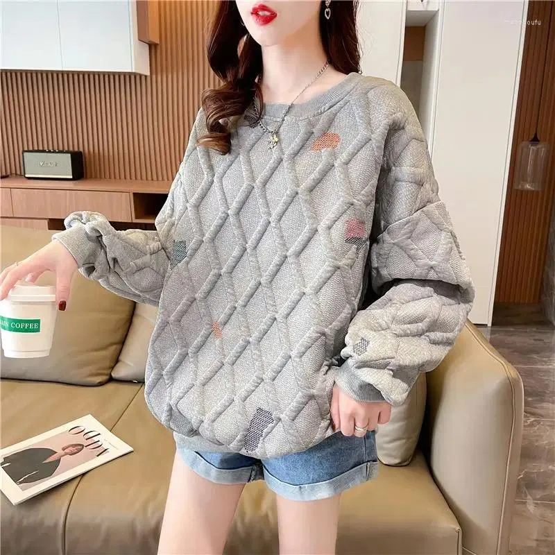 Women's Hoodies Sweater Spring And Autumn Loose Jacquard Western Style Leisure Plus Size Anti-Aging Pullover Top