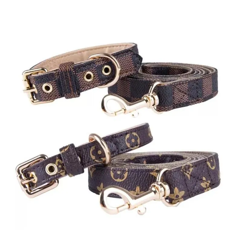 Dog Collars Leashes Collar Classic Persbyopia Designer Letters Pattern Print Pu Leather Fashion Casuare Adathapable Dogs Cats Neck Strap DH52O