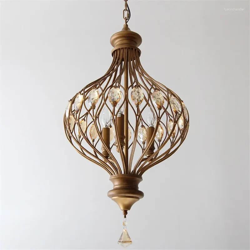 Pendant Lamps American Country Crystal Vintage Lights Restaurant Bedroom Living Room Hanging E14 Iron Cloakroom Lantern Fixtures