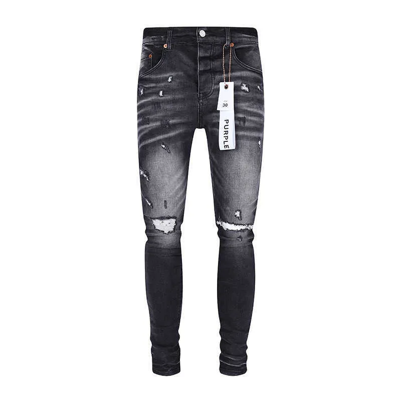 Designer amirssHerbst neue schwarze, graue, mattweiße Scratch-Loch-Patch-Jeans für Herren, elastische Slim-Fit-Hose mit kleinem Bein