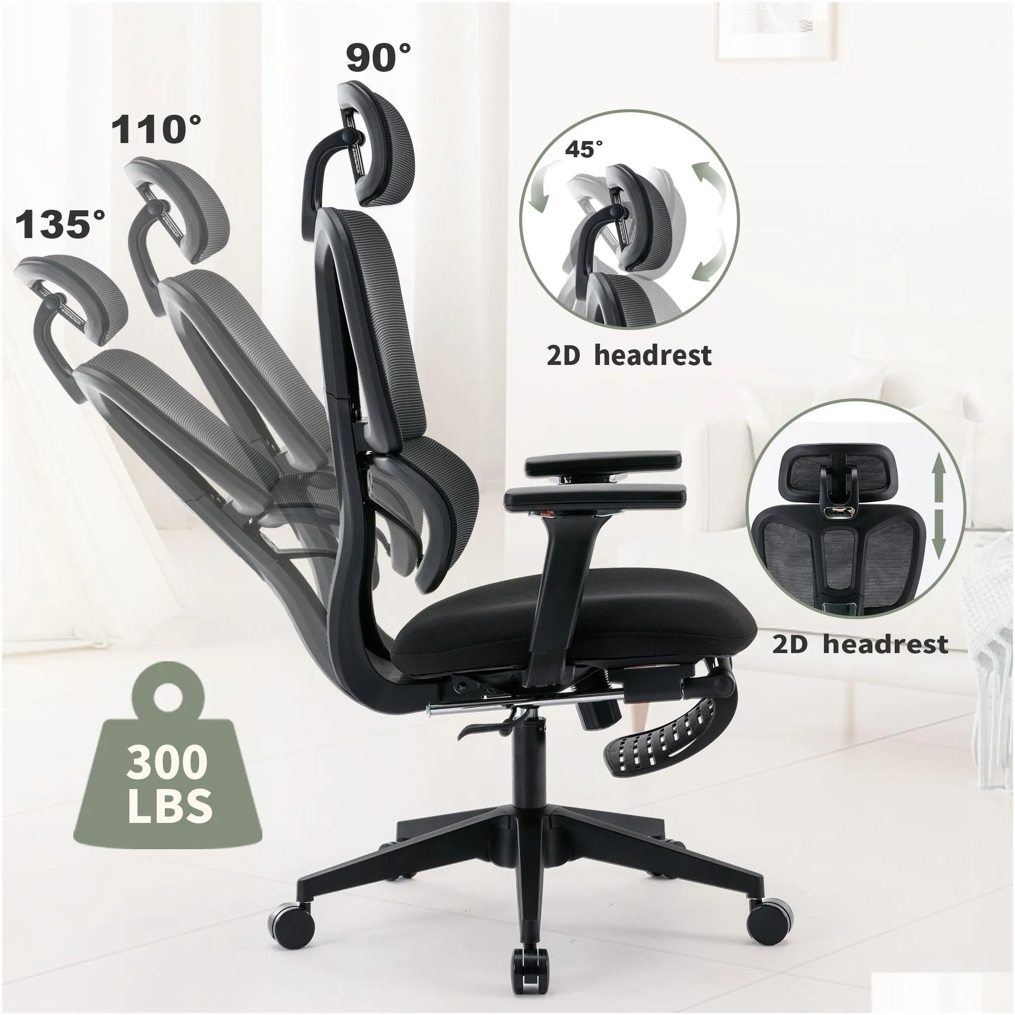 Ergonomic Mesh Office Chair with 2D Adjustable Armrest,High Back Desk Computer Chair,black