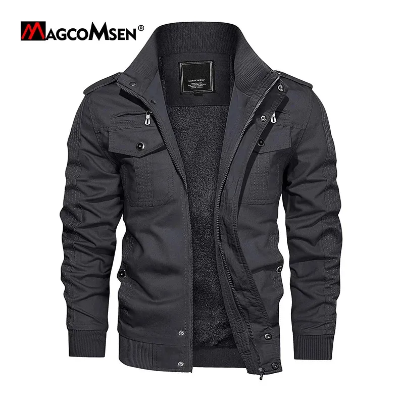 Herrenjacken MAGCOMSEN Herren Fleecejacken Windjacke Mäntel Herbst Winter Thermo-Bomberjacken Multi-Taschen Stehkragen Motorradjacke 231206