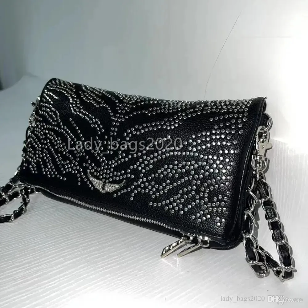 Zadig Voltaire Sac ZV Sacs Grande Chaîne De Designer Ailes Vintage Diamant-repassage Femme Sac Femmes Sac À Bandoulière Rivet Bandoulière Sac À Main Cross Body Sacs À Main 27cm