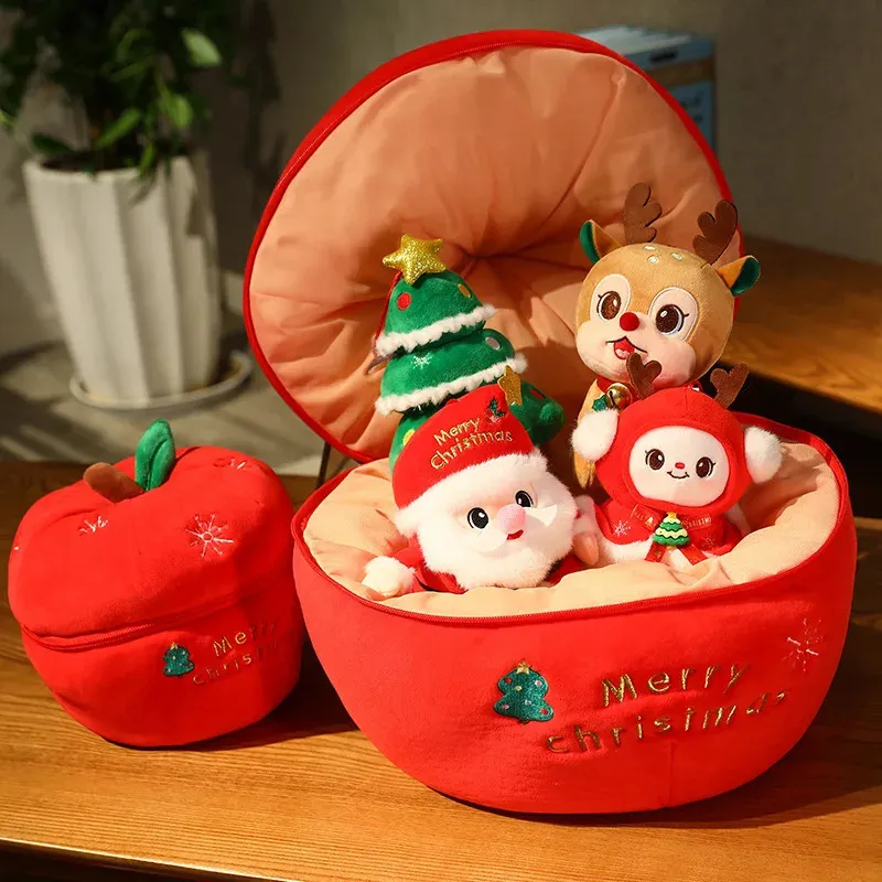 Pluszowe lalki świąteczne poduszka dekoracyjna śliczna śnieżna Tree House Reindeer Toy Super Soft Gift 231207