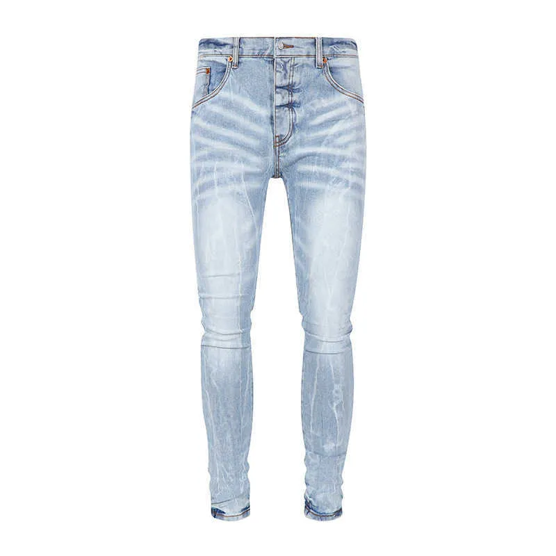 designer amirssHigh Street Fashion Brand Herfst Nieuwe PUR Heren Lichte Kleur Gewassen Patroon Jeans Geaard Wit en Versleten Elastisch Slim Fit Voeten