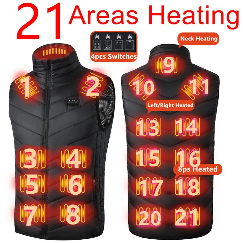 Men's Vests 21 Areas Heated Vest Men Jacket Heated Winter Womens Electric Usb Heater Tactical Jacket Man Thermal Vest Body Warmer Coat 6XL 231207