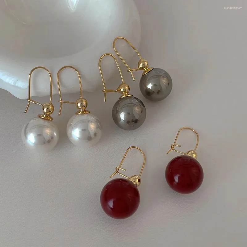 Boucles d'oreilles créoles Minar coréen japonais, couleur blanc gris rouge, Imitation perle pour femmes, plaqué or véritable 14K, crochet en cuivre