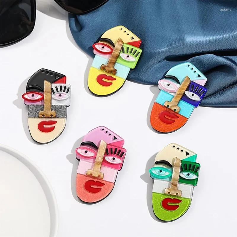 Brooches Abstract Acrylic Brooch Art Cartoon Paintings Pin Women Men Asymmetric Human Face Hats Clothes Bags Backpacks Pins