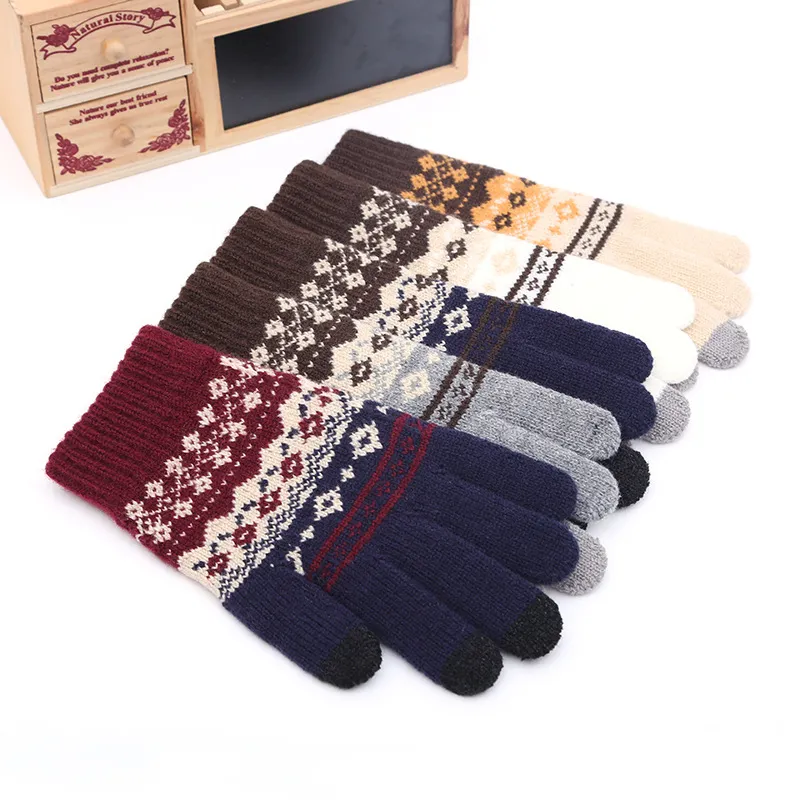 Winter Warm Gloves New Knitted Warm and Thickened Jacquard Touch Screen Gloves