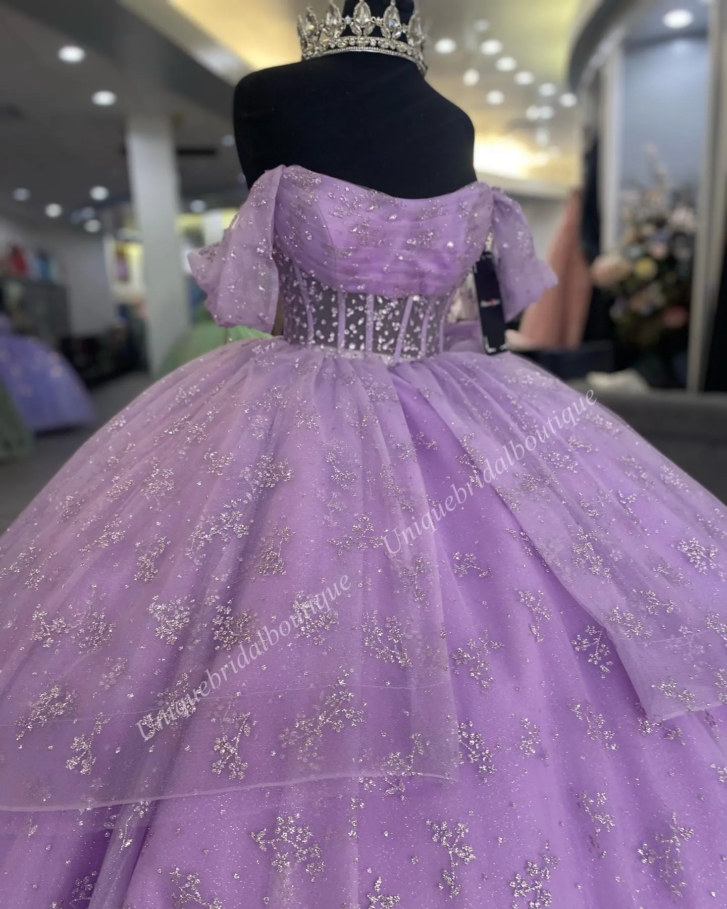 Glitter Quinceanera Corset Wedding Dress With Sheer Bodice