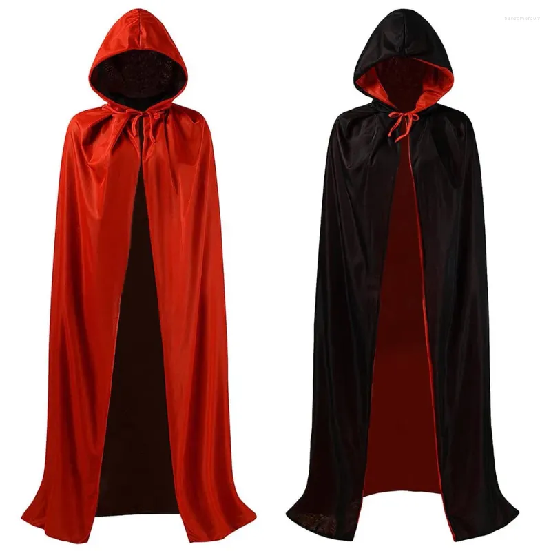 Party Decoration Halloween Cape Stand Collar Hooded Reversible Cloak Adult Kids Vampire Sorcerer Black Red Cosplay Costume