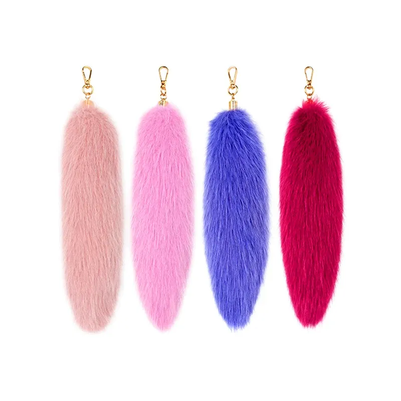 Plush Faux Fur Key Chain Fluffy Pompoms Fox Tail Tassel Keyring Cute Bag Pendant Accessories Women Men Car Key Holder Gifts