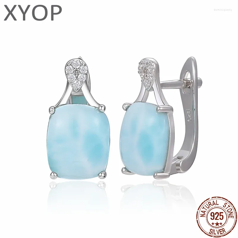 Ohrhänger XYOP Trendsetter Big Stone Natural Larimar Ohrring 925 Sterling Silber Pretious Für Frauen Party Geschenk