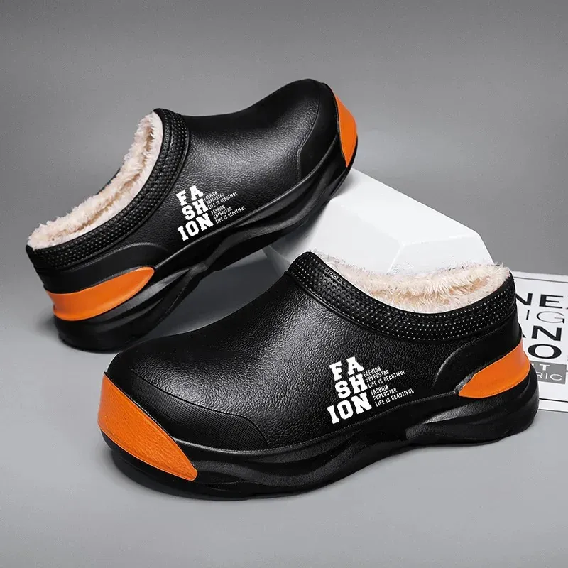 Terlik Erkekler Pamuk Terici Kış Sıcak Düz Sandalet Su geçirmez Sıradan Spor Ayakkabıları Kapalı Ev Eva Peluş Kürk Moda 231206
