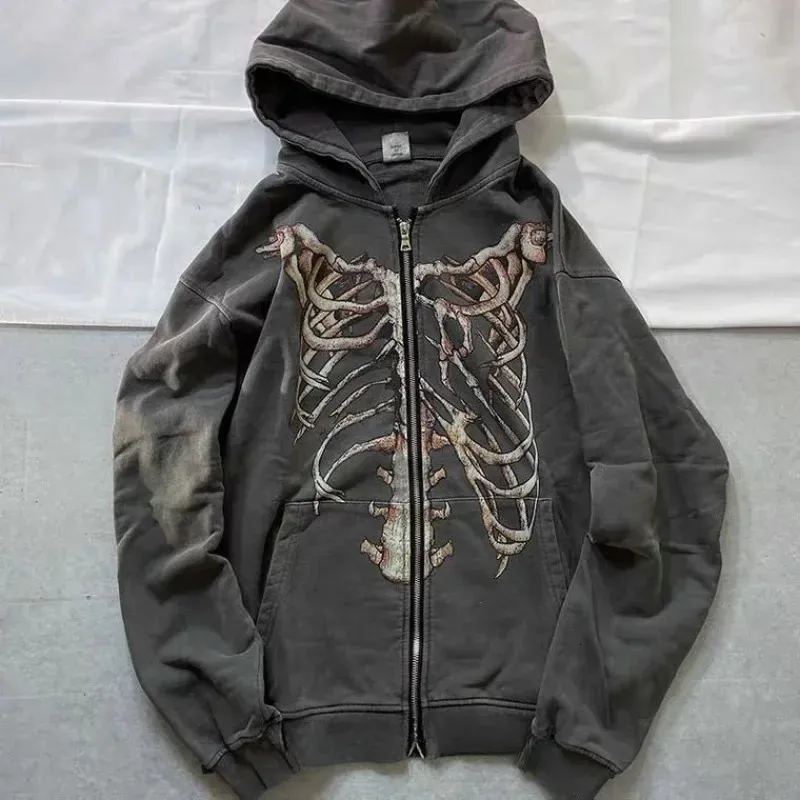 Unisex Skeleton Hoodie Mens Rock Hip Hop Sweatshirt With Full Zip