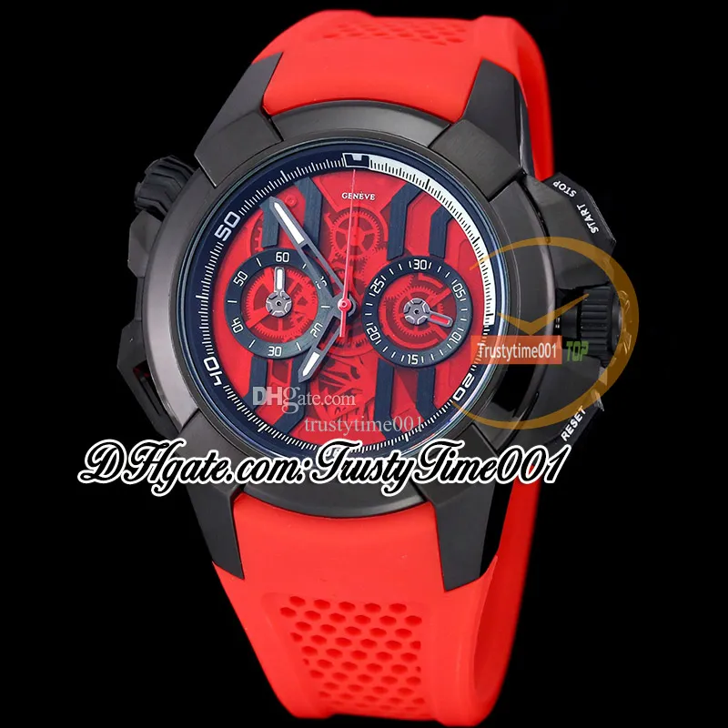 BZF EPIC X CHRONO EC400.21.AB.AB.A Japan VK quartz chronograaf herenhorloge Rode skelet wijzerplaat DLC Zwarte stalen kast Rubberen band Stopwatch trustytime001Watches