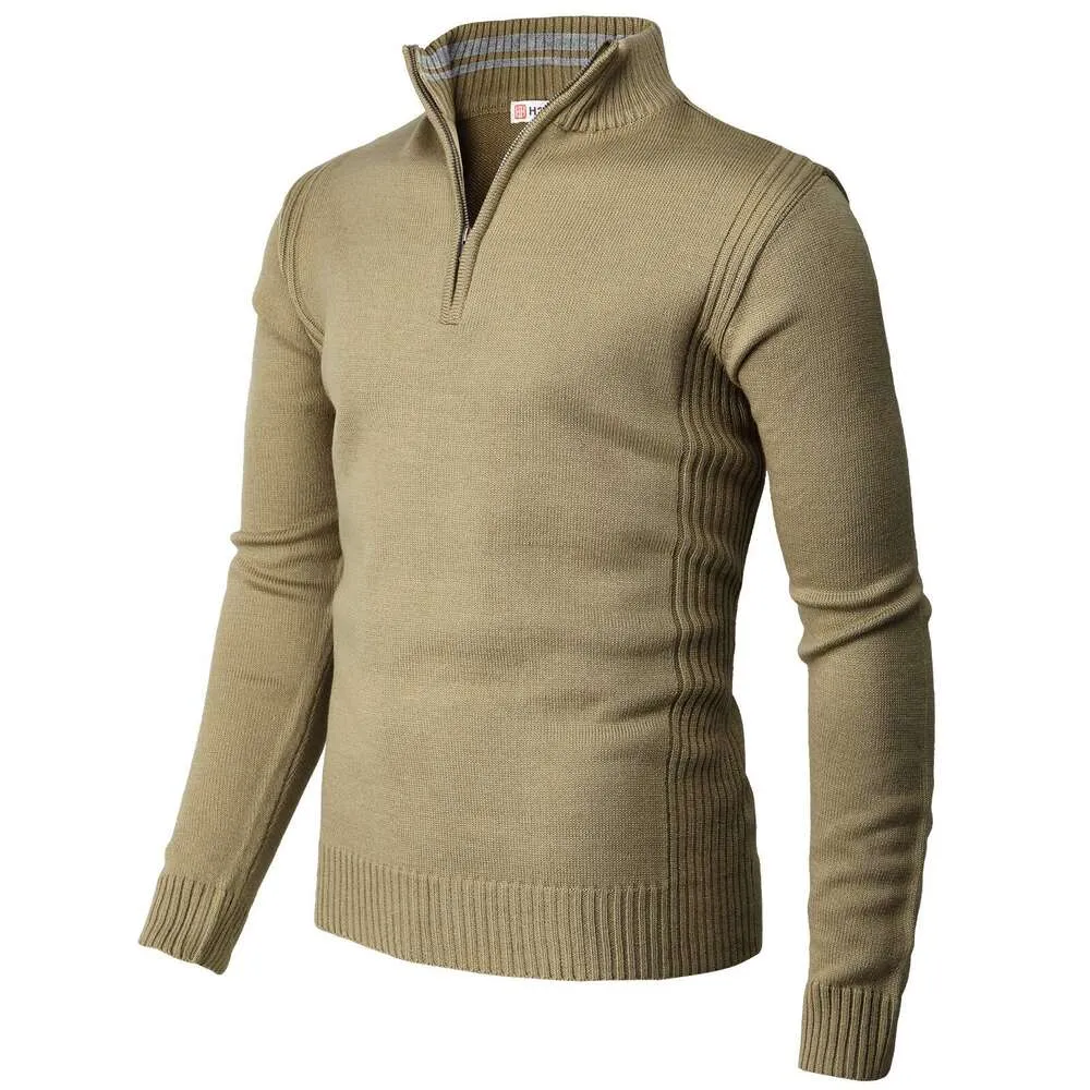 Свитер-поло, мужские повседневные приталенные пуловеры, свитера с длинным рукавом из трикотажной ткани на молнии с воротником-стойкой 991