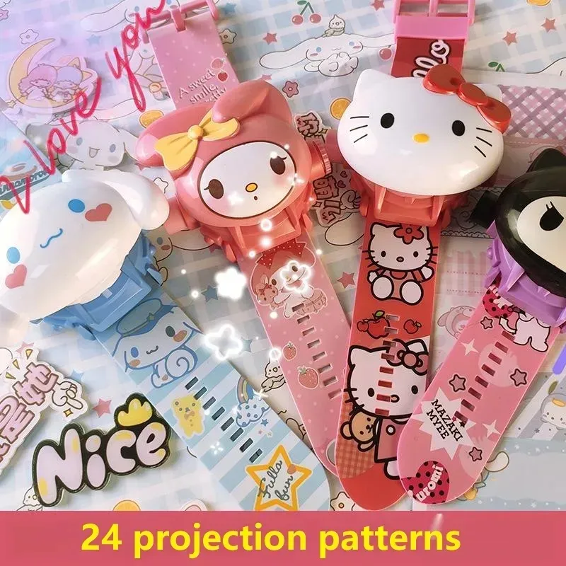 Wholesale Kuromi Cinnamoroll Melody 24 kinds of cartoon pattern projection watches Novelty toys Children's game Playmate Holiday gift