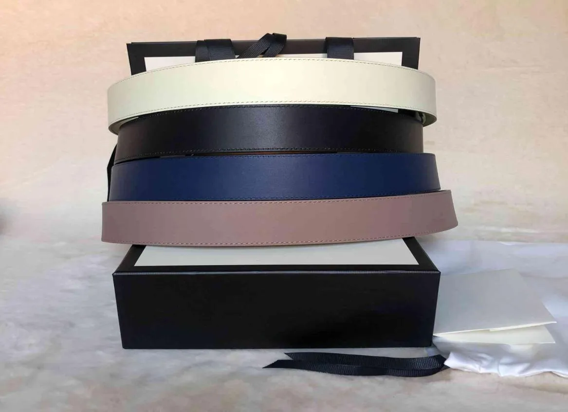 Classic Quality 6 Colors 3 Widths Genuine Leather Women Belt with Box Men Belts Women Gold Silver Buckle Belt 0666803059