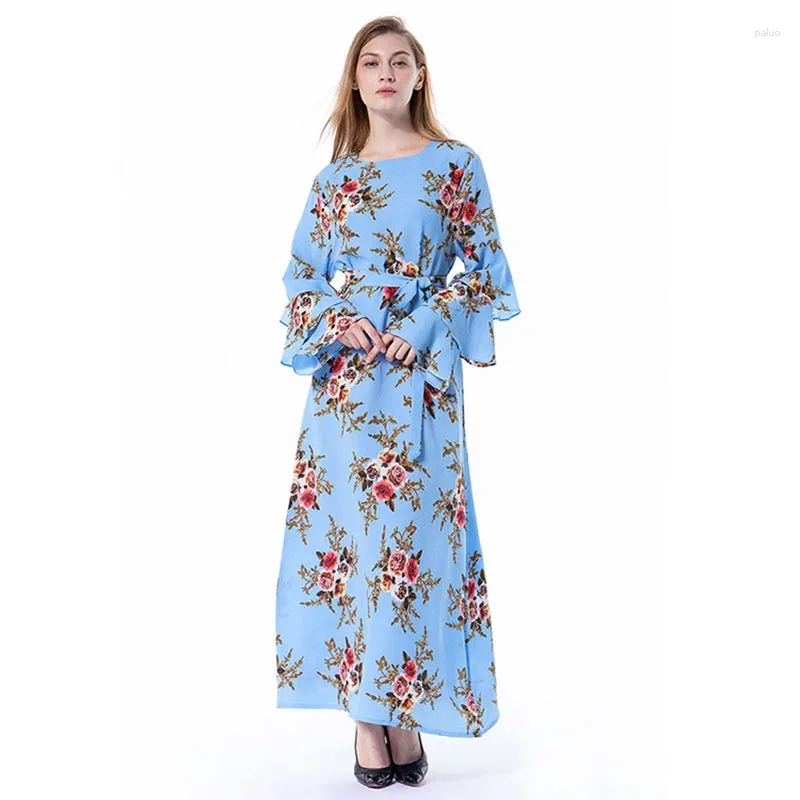 Etnische kleding Grote maten Mode Arabisch Moslim Dubai Saoedi-Arabië Dames Abaya Herfst Casual Eenvoudig Ronde hals Print Lange bloemblaadjesmouwen Dames
