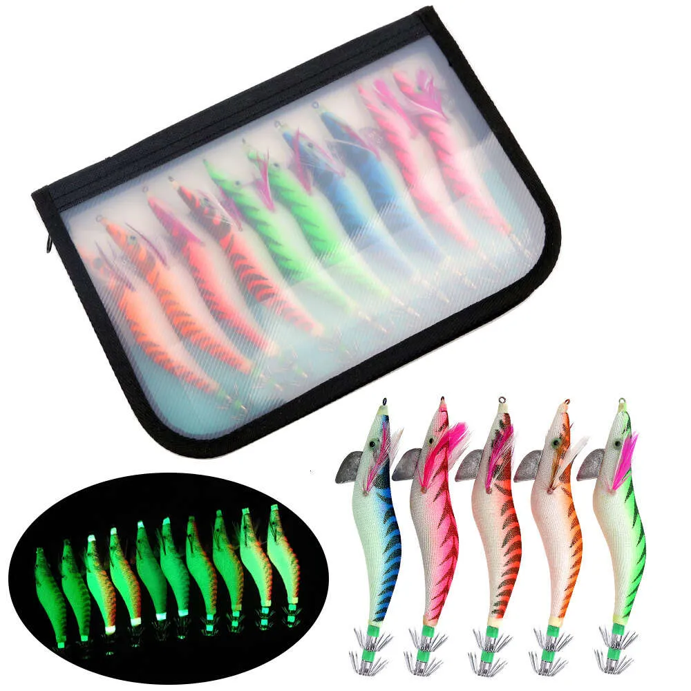 New Baits Lures 3.0#3.5# Hard Bait Bionics Shrimp Lure Luminous Octopus Squid Jigs With Noctilucent Explosive Hook Fishing Squid Cuttlefish Lure