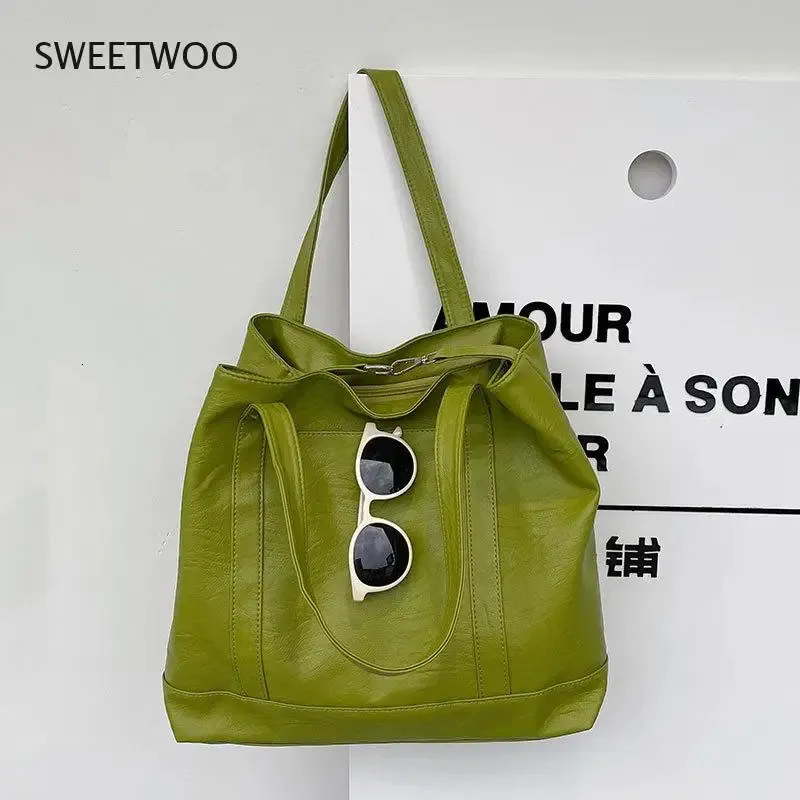 Evening Bags Women Large Soft Tote Bag Faux Leather Shoulder Bag Green White Brown Summer 231207