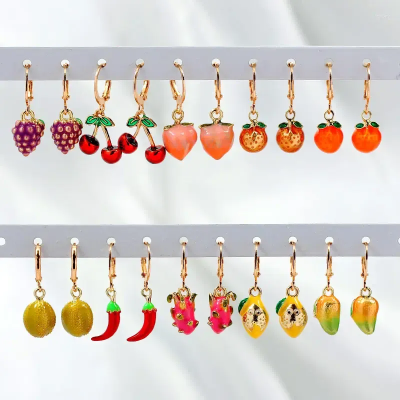 Pendientes colgantes JJFOUCS 3 unids/set aleación mariposa esmalte fruta naranja fresa gota melocotón cereza dulce lindo regalo de joyería