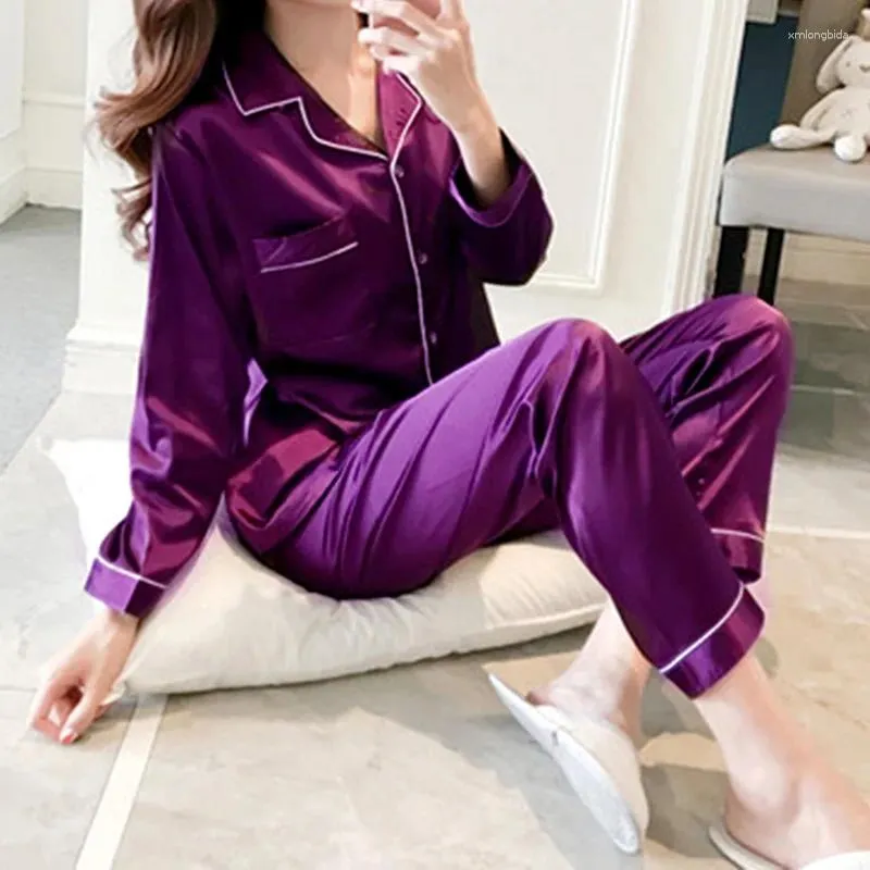 Silk Pajama Set For Women Long Sleeve Tracksuit With Satin