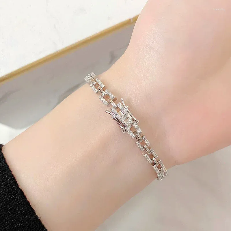 Link Bracelets 925 Sterling Silver Bracelet Sparkly Christmas Wedding Anniversary Gift For Year Valentine's Day