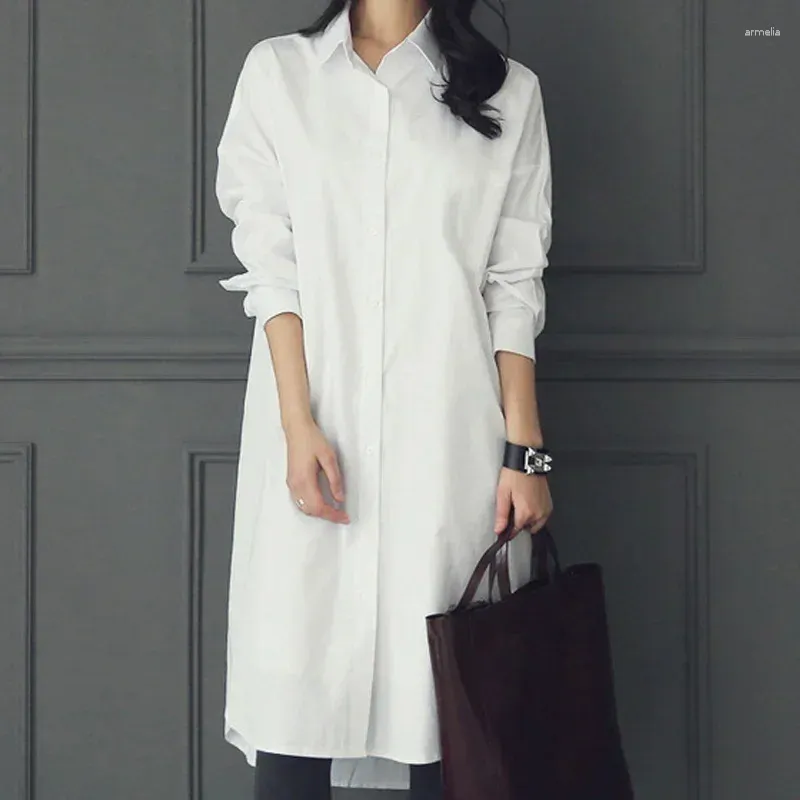 女性のブラウスは白いゆるいサイズオールマッチの良い品質のブラウス長い段落袖のシャツ