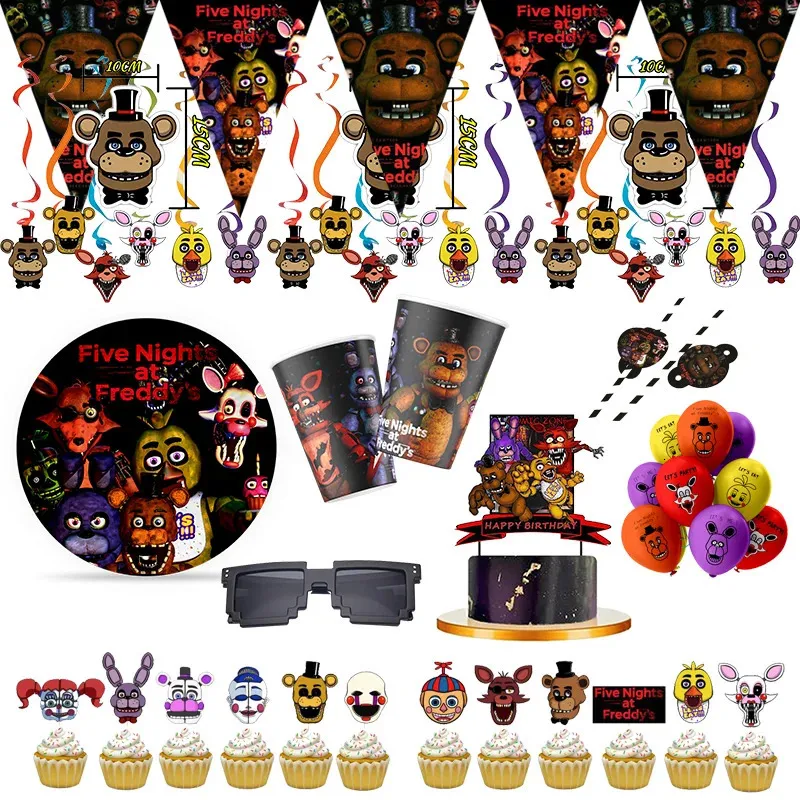 Julekorationer Cartoon Five FNAF Birthday Party Disponible Decorations Party Tabellery Set Paper Cups Paper Plates Kids Party Supplies 231207