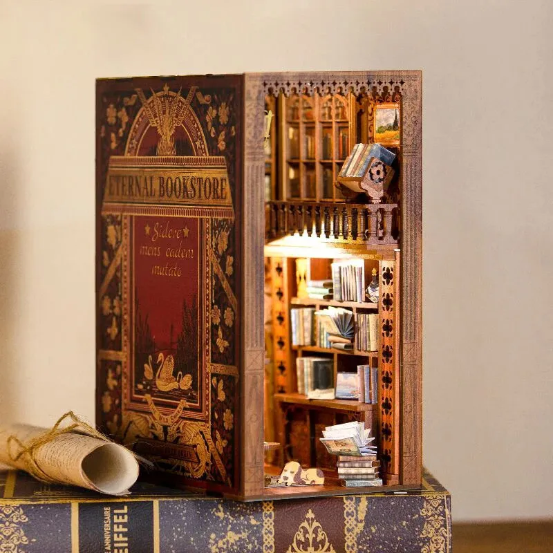 Kit DIY Maison De Poupée Miniature - Salle D'étude Coin Rive Gauche - Puzzle 3D En Bois