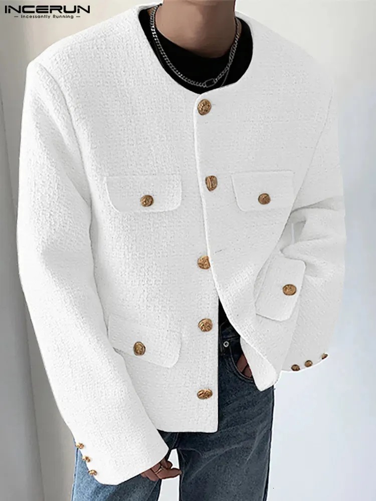 Мужские куртки INCERUN Топы в корейском стиле Мужские короткие однотонные пальто Модная повседневная уличная одежда Хорошо облегающие куртки S-5XL 231207