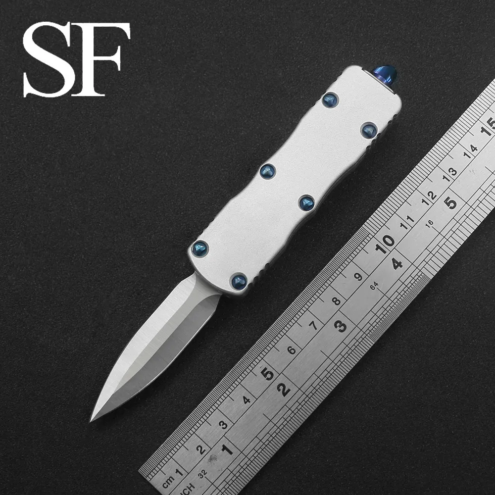 Mini Lightweight Tactical Self-defense Knife Aviation Aluminum Handle D2 Blade Double Action Quick Opening Outdoor EDC Tool Holiday gifts