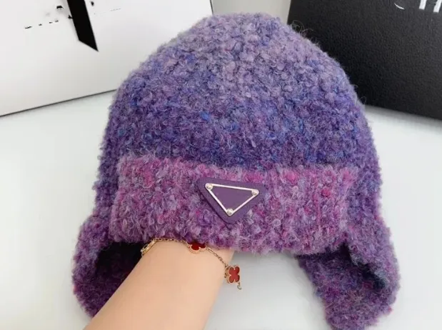 Top Winter Plush Warm Ear Protection Ushanka Women's Cute Colorful Circle Yarn Knitted Hat Korean Style All-Matching