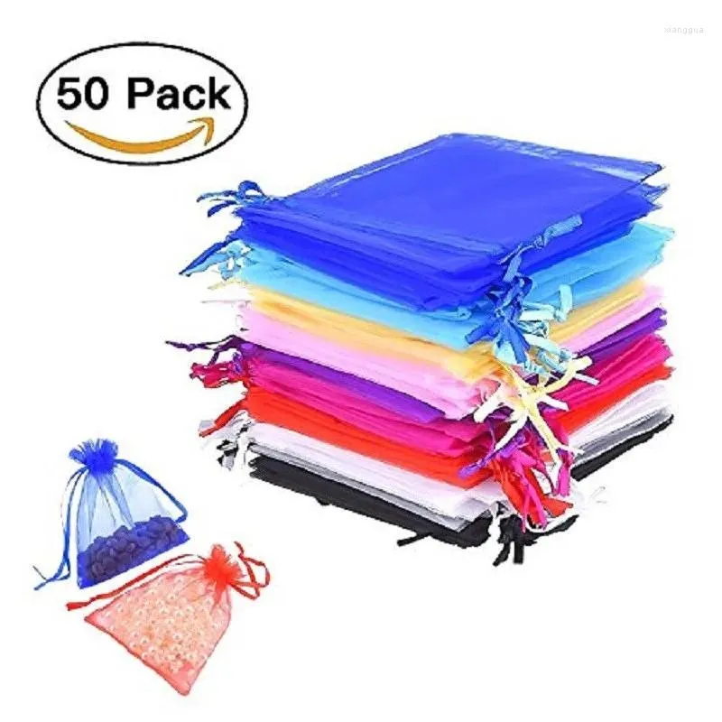 ギフトラップ50pcs 7x9 9x12 11x16 13x18 15x20cm Organza Bags Jewelry Pouch