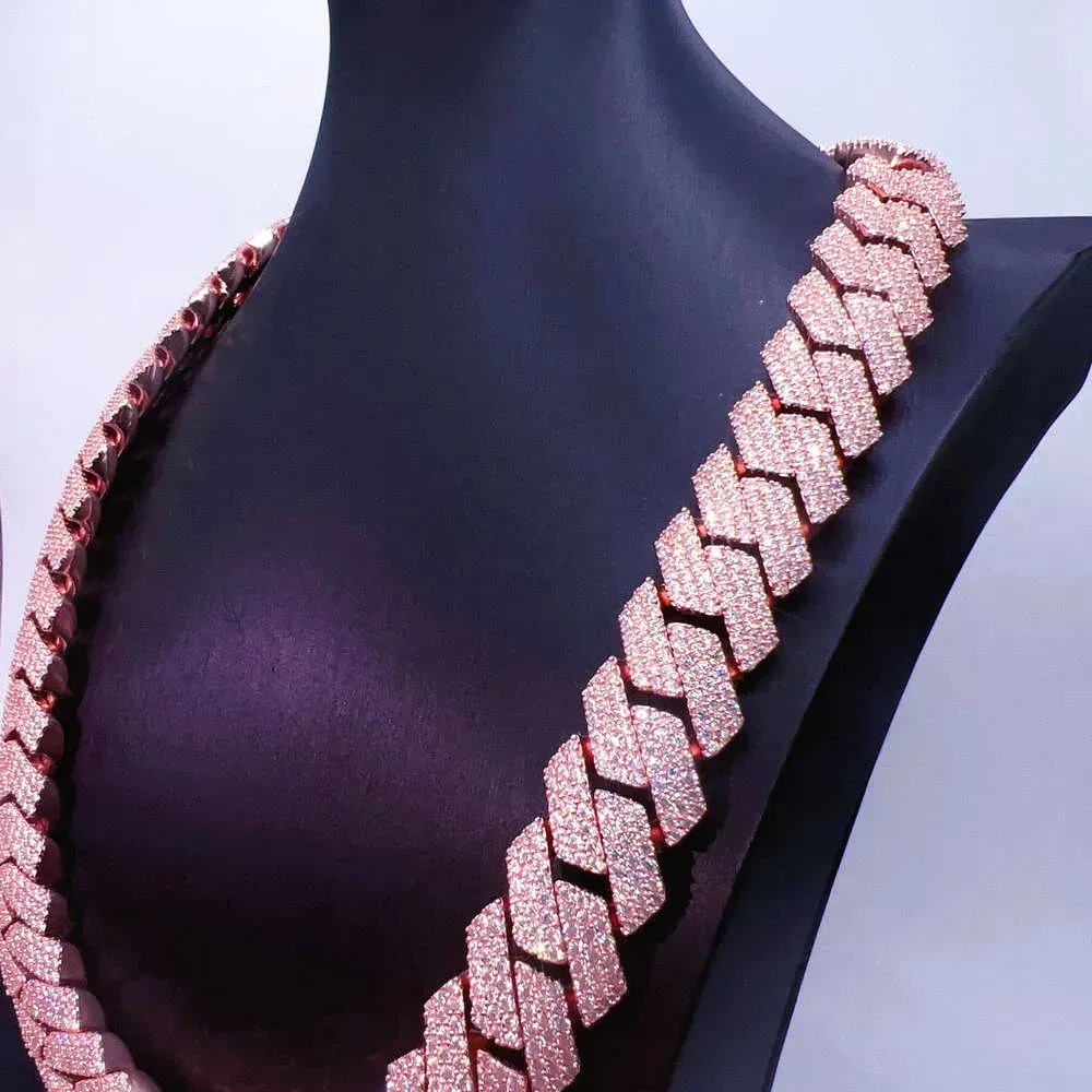 20mm 24inches Hip Hop Jewelry Iced Cuban Chain Necklace 3rows Rose Gold Cuban Link Chain