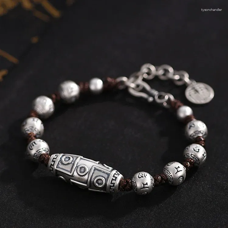 Link Bracelets 2023 Lu Tong Bracelet Men's And Women's National Style Six Character True Words Transfer Bead Woven Handrope