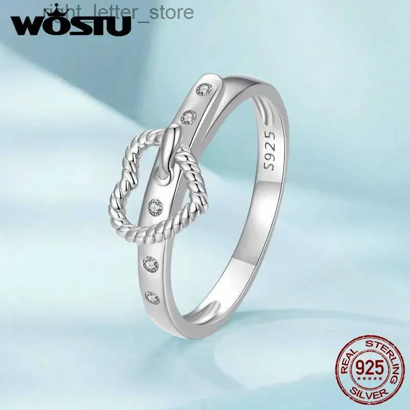 Solitaire Ring WOSTU 925 Sterling Silver Heart Belt Ring with Zircon For Women Wedding Party Daily Gift Adjustable Fine Jewellery FIR985 YQ231207