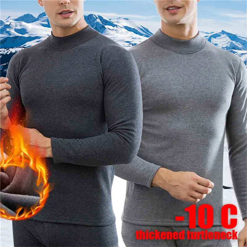 Mens Winter Thermal Set: Half High Collar Pullover, Long Sleeve