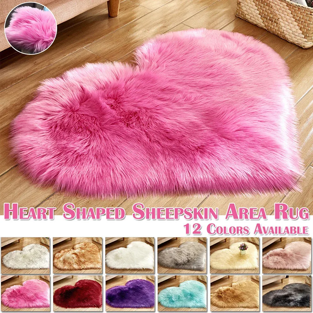 Carpets Heart Shaped Faux Fur Rug Bedroom Fluffy Shaggy Area Rugs Sheepskin Fuzzy Throw Shag Sofa Decor Floor Mat Plush 231207