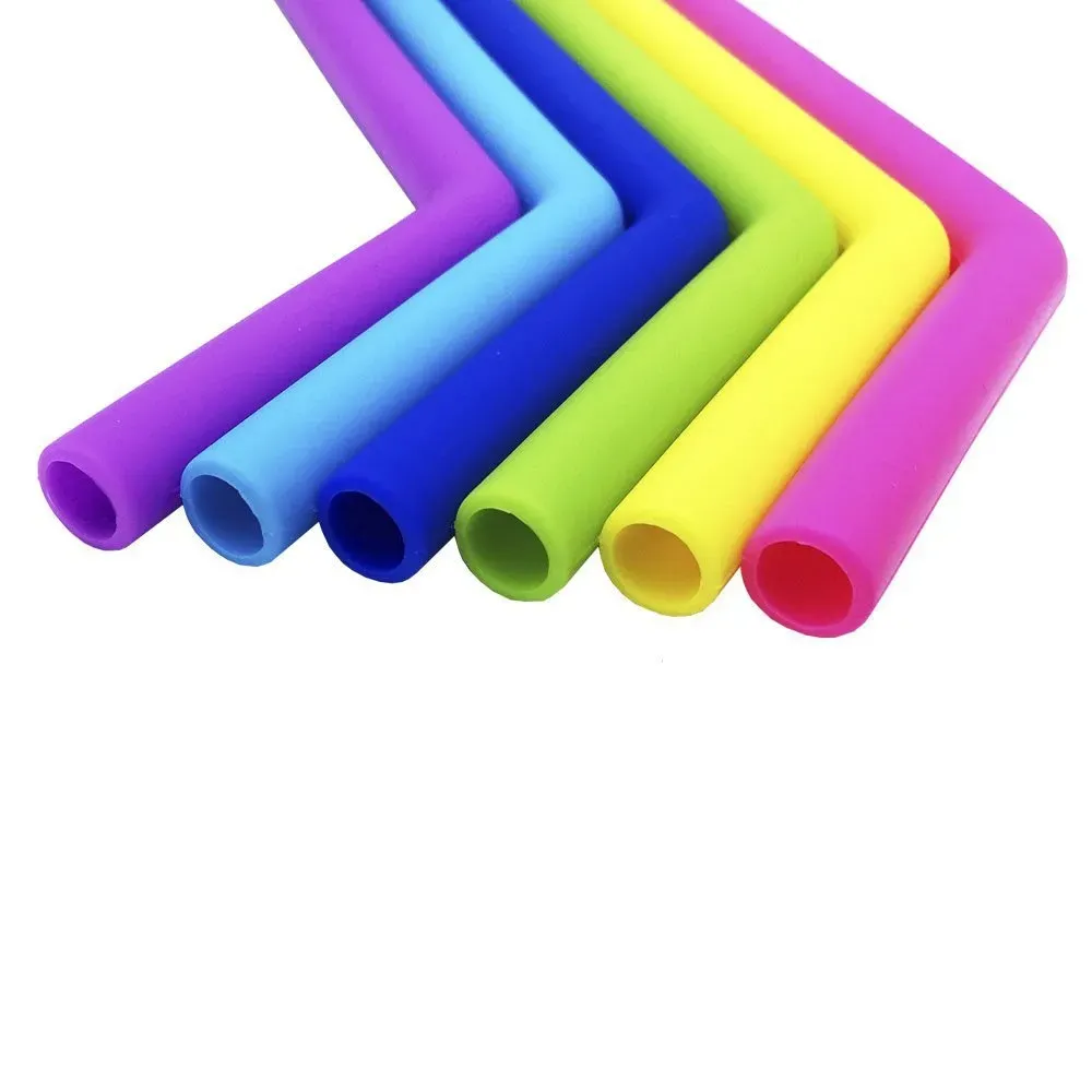 Food Grade Silicone Drinking Straws 25cm Silicone Straight Bent Straws Set with Two Brushes for Cups