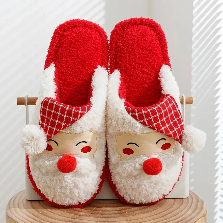 Slippers ASIFN Women Cute Christmas Slippers Santa Claus Cushion Girls Gift Home Slides Fluffy Winter Warm Cartoon Funny Houseshoes 231206