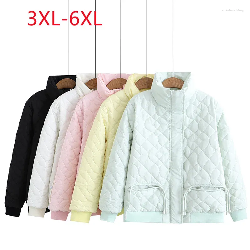 Trench da donna 2023 Ladies Winter Plus Size Top per donna Large manica lunga colletto alla coreana Cappotto rosa 3XL 4XL 5XL 6XL